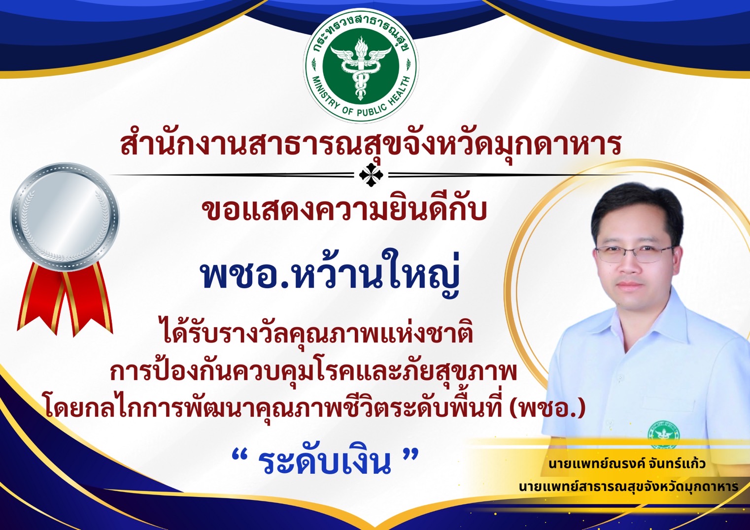 สำนักงานสาธารณสุขจังหวัดมุกดาหาร ขอแสดงความยินดีกับพชอ.หว้านใหญ่ ได้รับรางวัลคุณ...