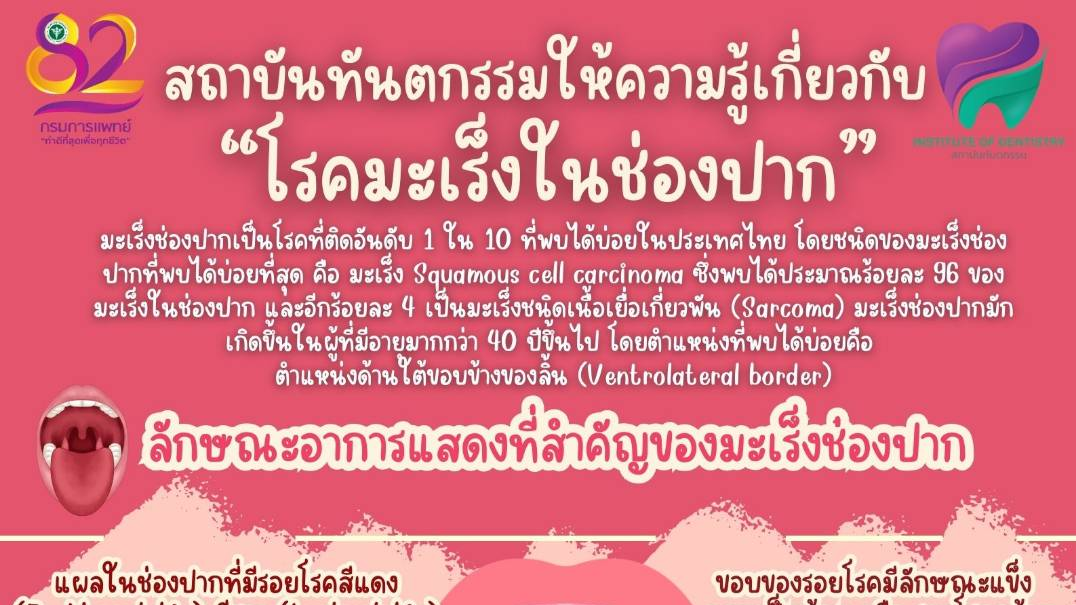 สถาบันทันตกรรมให้ความรู้เกี่ยวกับ “โรคมะเร็งในช่องปาก”