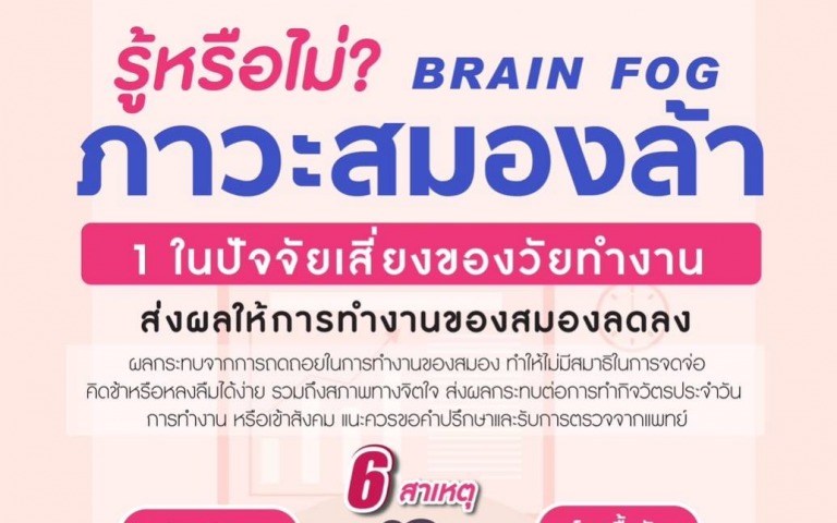 กรมการแพทย์เตือน “ภาวะสมองล้า” Brain fog ปัจจัยเสี่ยงวัยทำงาน ส่งผลให้การทำงานของสมองลดลง