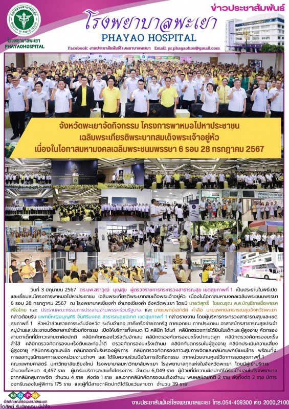 จังหวัดพะเยาจัดกิจกรรม โครงการพาหมอไปหาประชาชน เฉลิมพระเกียรติพระบาทสมเด็จพระเจ้...