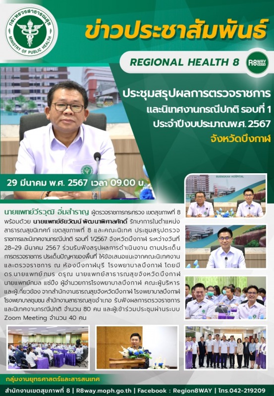 ประชุมสรุปผลการตรวจราชการ และนิเทศงานกรณีปกติ รอบที่ 1 ประจำปีงบประมาณพ.ศ. 2567 จังหวัดบึงกาฬ