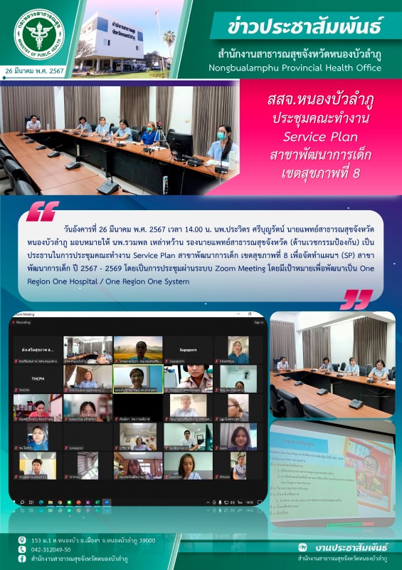 สสจ.หนองบัวลำภู ประชุมคณะทำงาน Service Plan สาขาพัฒนาการเด็ก เขตสุขภาพที่ 8