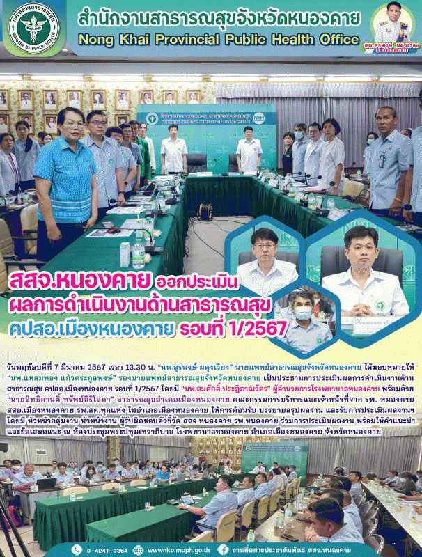 สสจ.หนองคาย ออกประเมินผลการดำเนินงานด้านสาธารณสุข คปสอ.เมืองหนองคาย รอบที่ 1/2567