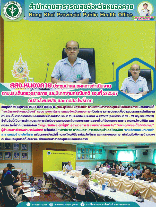 สสจ.หนองคาย ประชุมนำเสนอผลการดำเนินงานตามประเด็นตรวจราชการ และนิเทศงานกรณีปกติ ร...