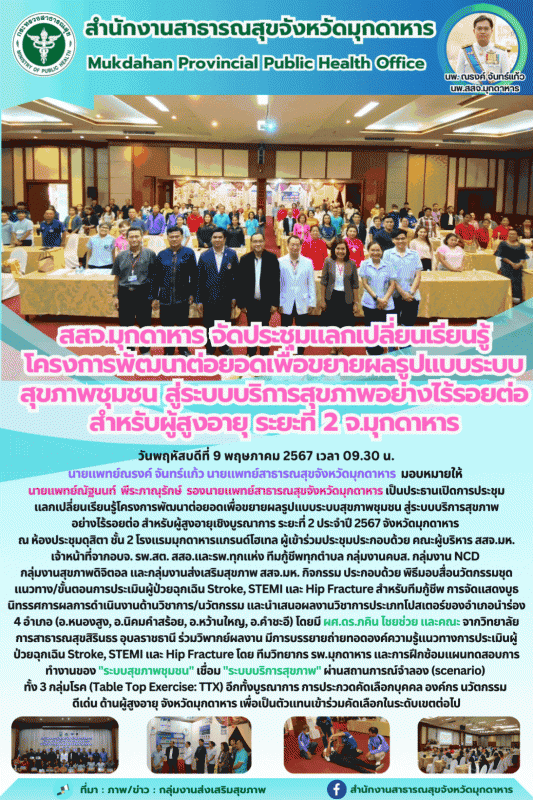 สสจ.มุกดาหาร จัดประชุมแลกเปลี่ยนเรียนรู้โครงการพัฒนาต่อยอดเพื่อขยายผลรูปแบบระบบส...