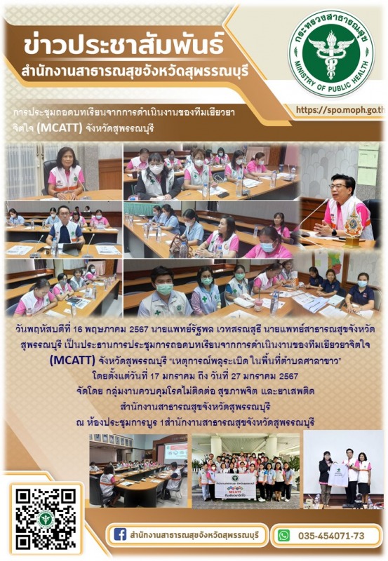 นพ.สสจ.สุพรรณบุรีเป็นประธานการประชุมในประเด็นการถอดบทเรียนจากการดำเนินงานของทีมเ...