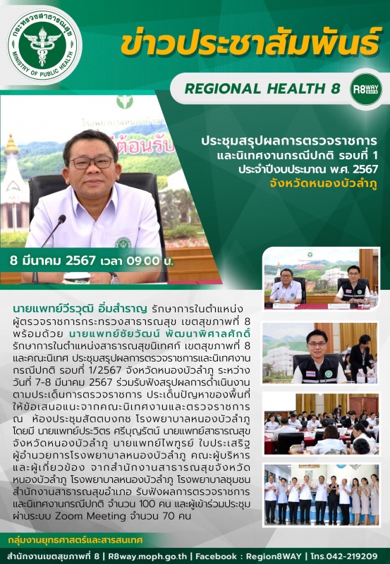 ประชุมสรุปผลการตรวจราชการและนิเทศงานกรณีปกติ รอบที่ 1 ประจำปีงบประมาณ 2567 จังหวัดหนองบัวลำภู