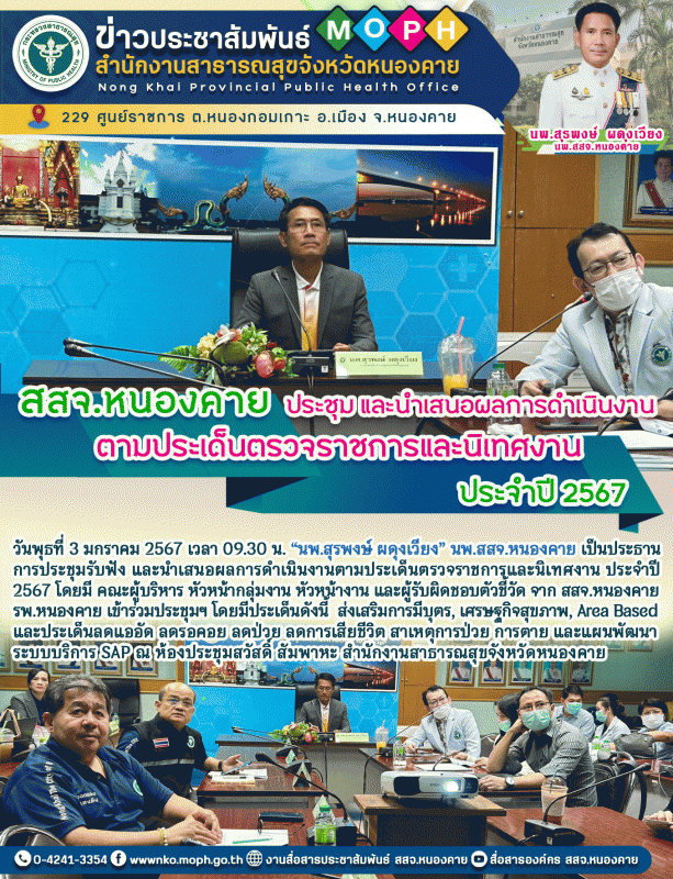 สสจ.หนองคาย ประชุม และนำเสนอผลการดำเนินงานตามประเด็นตรวจราชการและนิเทศงาน ประจำปี 2567