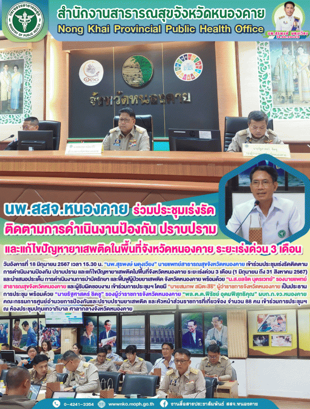 นพ.สสจ.หนองคาย ร่วมประชุมเร่งรัดติดตามการดำเนินงานป้องกัน ปราบปราม และแก้ไขปัญหา...