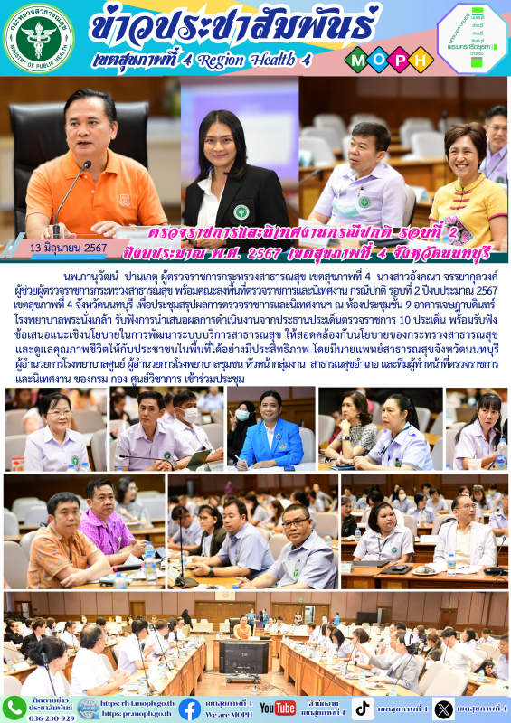 ตรวจราชการและนิเทศงานกรณีปกติ รอบที่ 2  ปีงบประมาณ พ.ศ. 2567 เขตสุขภาพที่ 4 จังหวัดนนทบุรี