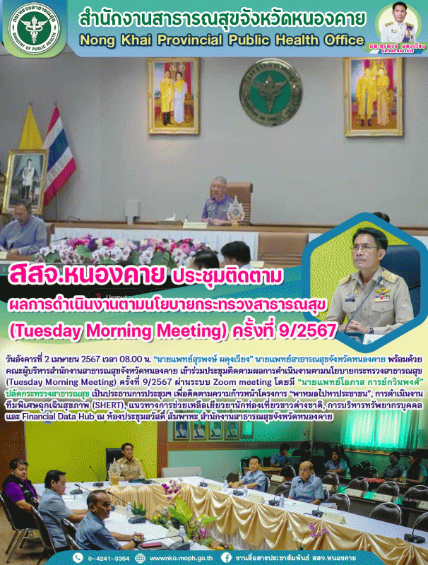 สสจ.หนองคาย ประชุมติดตามผลการดำเนินงานตามนโยบายกระทรวงสาธารณสุข (Tuesday Morning...