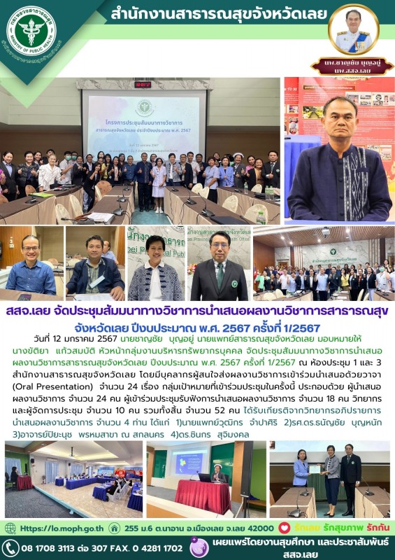 สสจ.เลย จัดประชุมสัมมนาทางวิชาการนำเสนอผลงานวิชาการสาธารณสุขจังหวัดเลย ปีงบประมา...