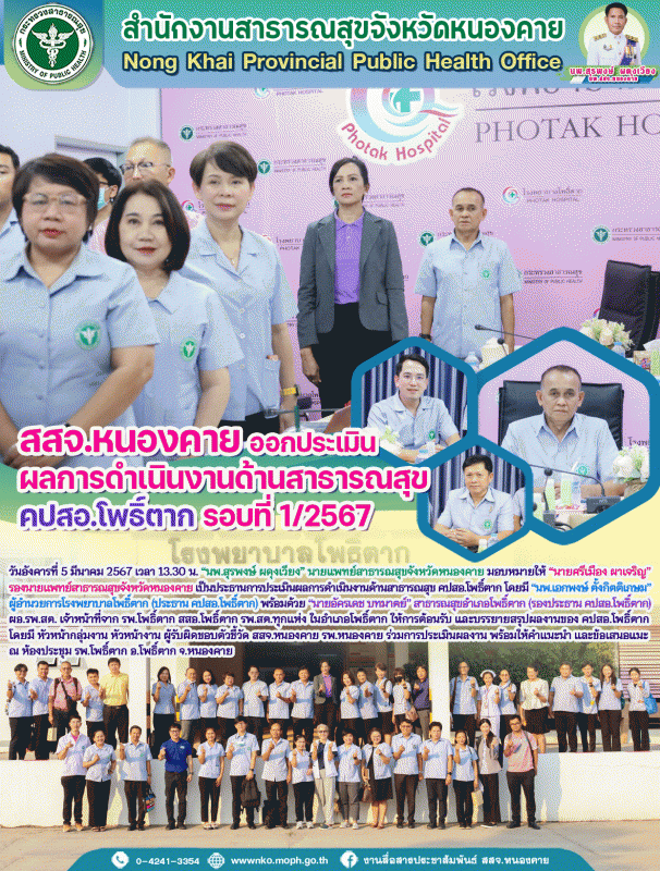 สสจ.หนองคาย ออกประเมินผลการดำเนินงานด้านสาธารณสุข คปสอ.โพธิ์ตาก รอบที่ 1/2567