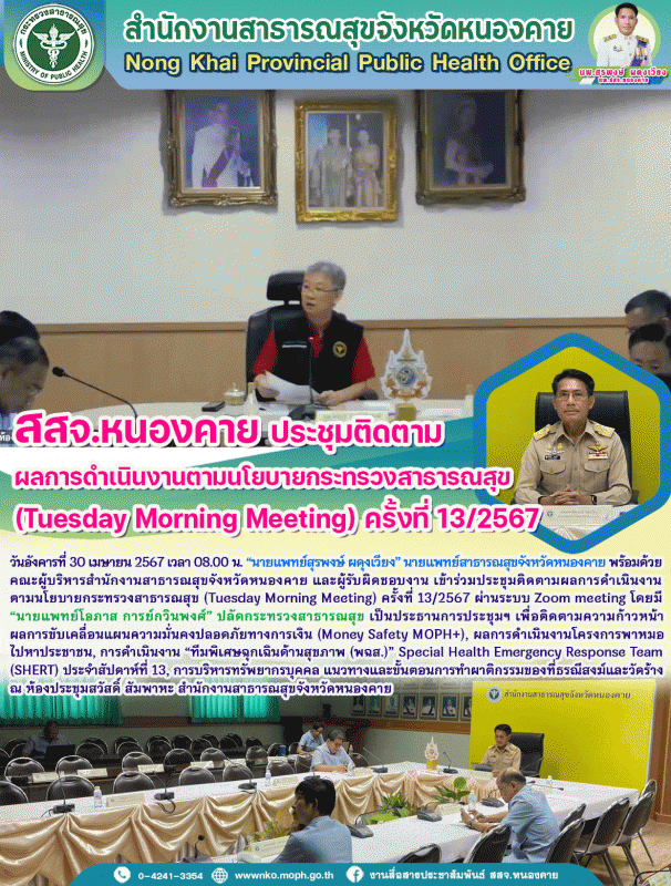 สสจ.หนองคาย ประชุมติดตามผลการดำเนินงานตามนโยบายกระทรวงสาธารณสุข (Tuesday Morning...