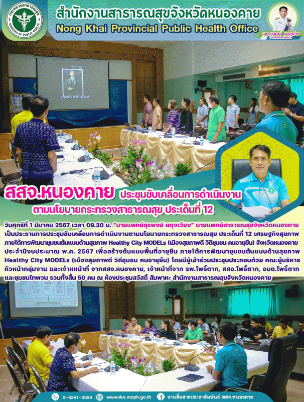 สสจ.หนองคาย ประชุมขับเคลื่อนการดำเนินงานตามนโยบายกระทรวงสาธารณสุข ประเด็นที่ 12