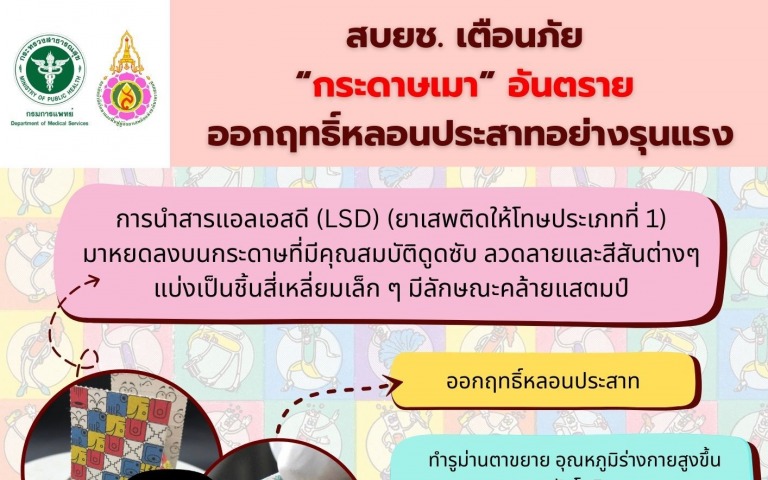 กรมการแพทย์ เตือนภัย “กระดาษเมา” อันตราย ออกฤทธิ์หลอนประสาทอย่างรุนแรง