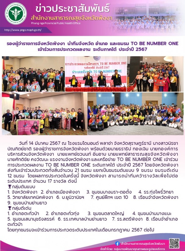 รองผู้ว่าราชการจังหวัดพังงา นำทีมจังหวัด อำเภอ และชมรม TO BE NUMBER ONE เข้าร่วม...