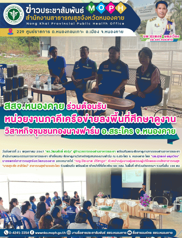 สสจ.หนองคาย ร่วมต้อนรับ หน่วยงานภาคีเครือข่ายลงพื้นที่ศึกษาดูงานวิสาหกิจชุมชนทอง...