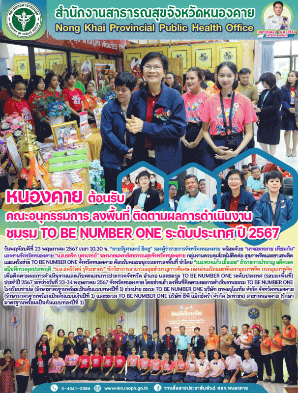 หนองคาย ต้อนรับคณะอนุกรรมการลงพื้นที่ ติดตามผลการดำเนินงาน ชมรม TO BE NUMBER ONE ระดับประเทศ ปี 2567