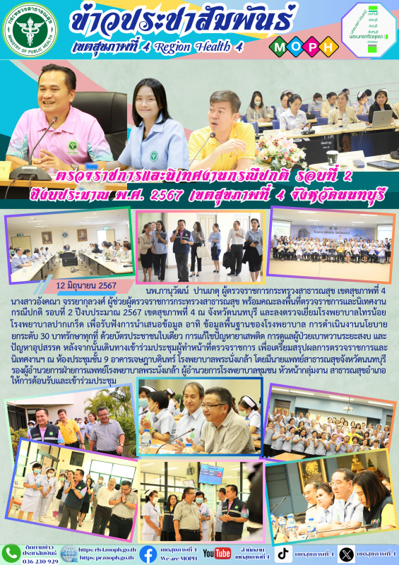 ตรวจราชการและนิเทศงานกรณีปกติ รอบที่ 2  ปีงบประมาณ พ.ศ. 2567 เขตสุขภาพที่ 4 จังหวัดนนทบุรี