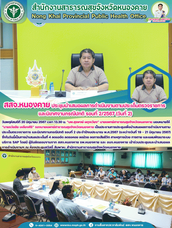 สสจ.หนองคาย ประชุมนำเสนอผลการดำเนินงานตามประเด็นตรวจราชการ และนิเทศงานกรณีปกติ ร...